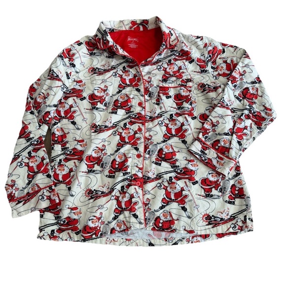 Nick & Nora Other - Nick & Nora XL SPORTY Santa Christmas Pajamas Flannel PJ Ski Skate Sled Top Only